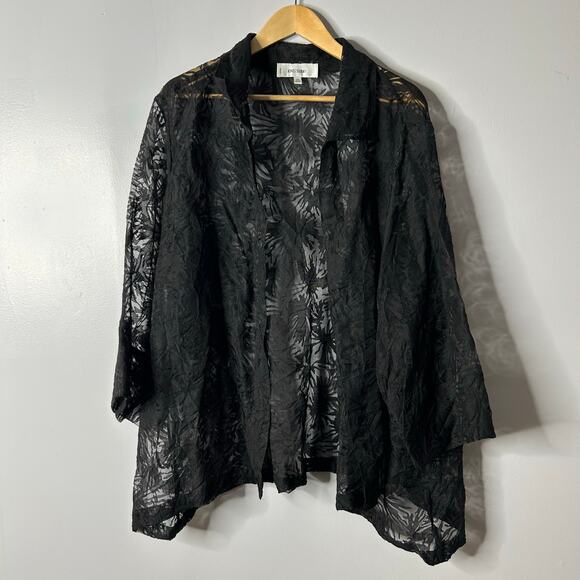 Jones Studio Sheer Lace Open Front Jacket Women’s 3X Black Whimsigoth Witchy - Picture 1 of 6